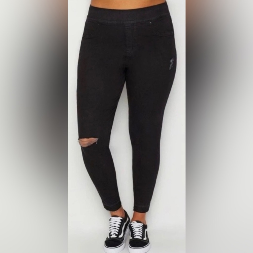 Spanx Women's Vintage Distressed Ankle Skinny Jeans Black Size XL